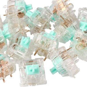 ZugGear Linear Switches 62g Transparent Aqua Teal Switch with Gold-Plated Spring Smooth Creamy Green Stem 5 Pins Linear Keyswitch (DUROCK L2 Clear, 20pcs)