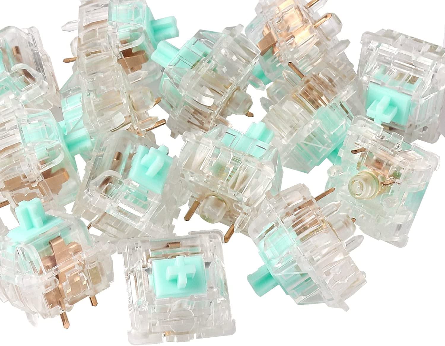 ZugGear Linear Switches 62g Transparent Aqua Teal Switch with Gold-Plated Spring Smooth Creamy Green Stem 5 Pins Linear Keyswitch (DUROCK L2 Clear, 20pcs)