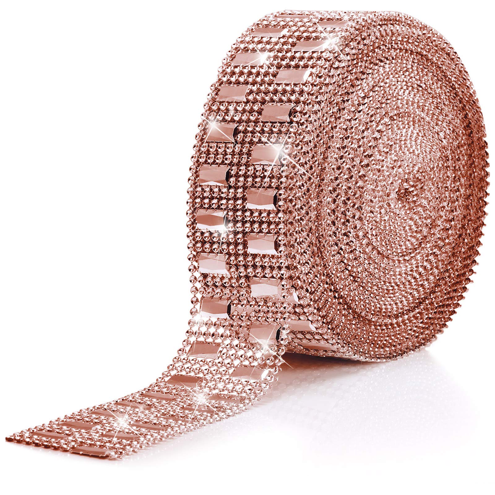 10 Yards Bling Wrap Ribbon Rhinestone Diamond Ribbon Rose Gold Bling Wrap Acrylic Wrap Mesh for Wedding Cakes Birthday Decorations, Baby Shower and Craft Project (Rose Gold,2 Row)