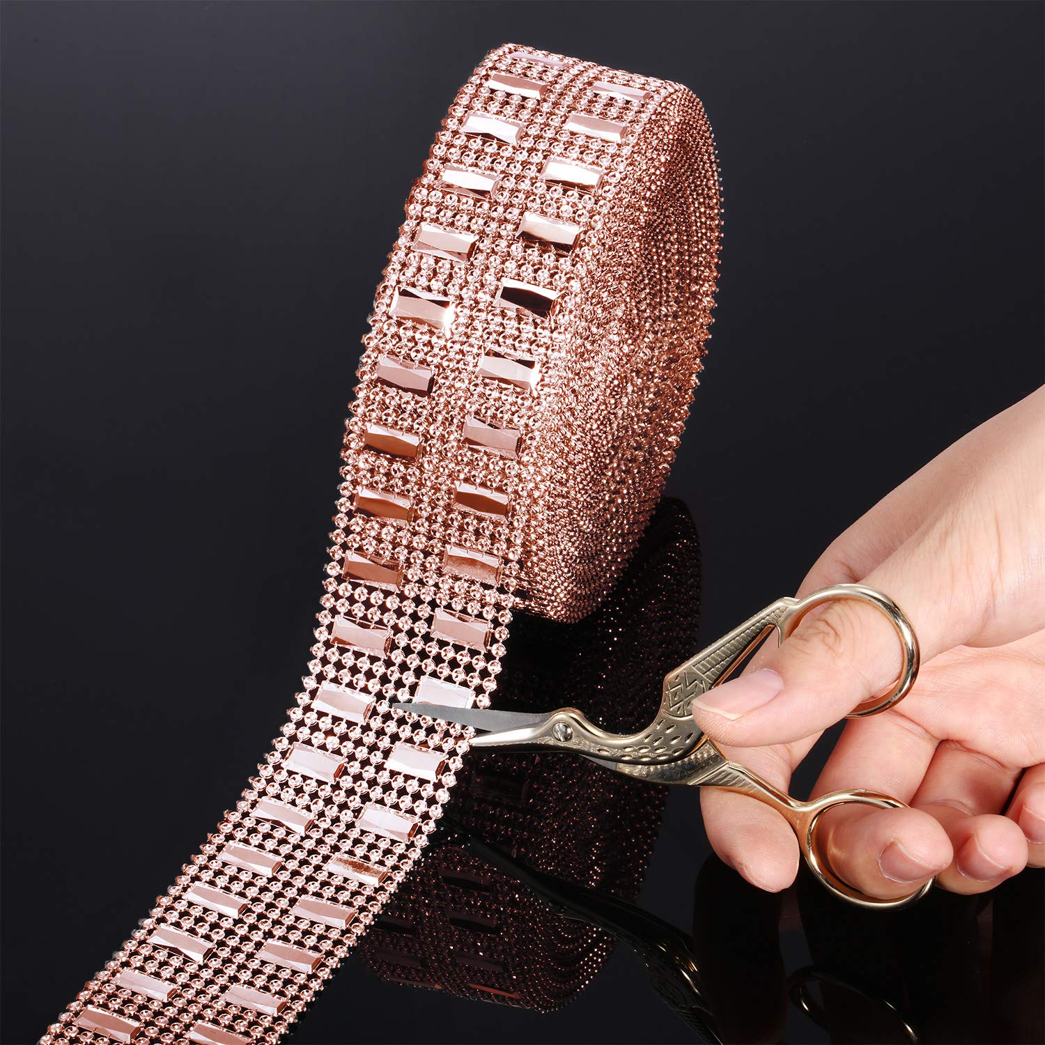 10 Yards Bling Wrap Ribbon Rhinestone Diamond Ribbon Rose Gold Bling Wrap Acrylic Wrap Mesh for Wedding Cakes Birthday Decorations, Baby Shower and Craft Project (Rose Gold,2 Row)