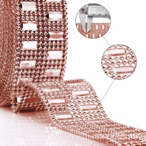 10 Yards Bling Wrap Ribbon Rhinestone Diamond Ribbon Rose Gold Bling Wrap Acrylic Wrap Mesh for Wedding Cakes Birthday Decorations, Baby Shower and Craft Project (Rose Gold,2 Row)