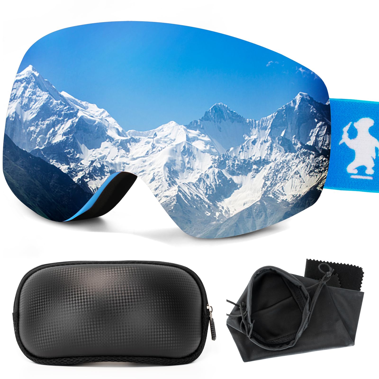 Ski Goggles for Men Women - OTG Snowboard Goggles with Framless Anti-Fog Spherical Lens