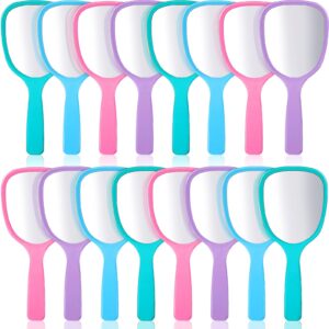 16 pieces hand handheld mirror with handle plastic travel makeup handheld cosmetic mirror, portable vanity mirror for travel, camping, home, 3.15 inch wide, 7.09 inch long（blue, green, pink, purple