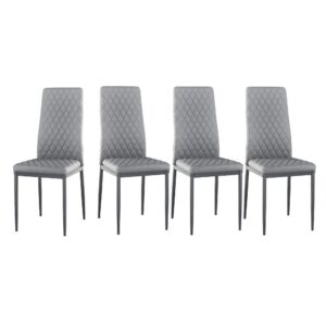 ianiya set of 4 leather dining chairs set, with upholstered cushion & high back, powder coated metal legs, rhombus pattern seats, household home kitchen living room bedroom (light gray)