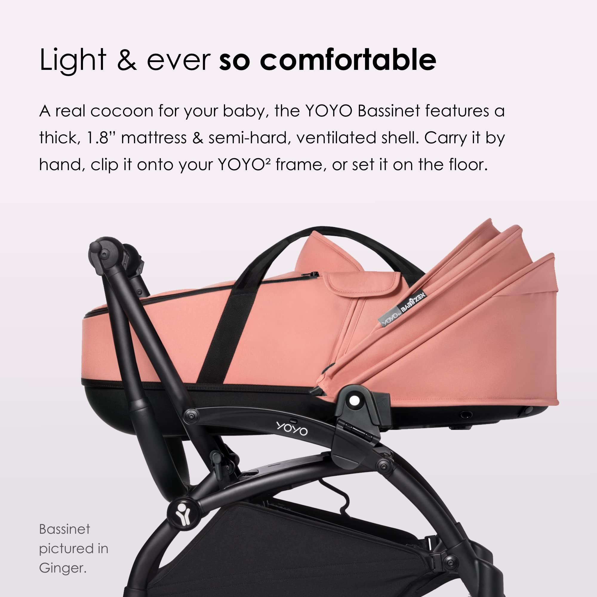 Babyzen YOYO2 Frame + Bassinet, Black - Includes Thick Double Mattress, Ventilated Shell & Canopy