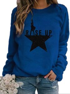 kotiera women casual loose crewneck sweatshirt - long sleeve rise up tee overcoming hope hamilton t-shirt blue l