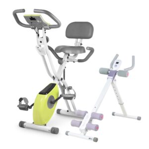 leikefitness folding exercise bike 2200(yellow) and adjustable ab trainer 9300(purple) bundle