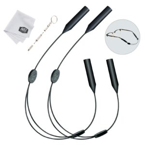 2pcs eyeglasses holder strap, sunglasses strap, eyewear retainer, sports string retainer, adjustable from 9.2" to 14”, with glass cleaning cloth and screwdriver, black