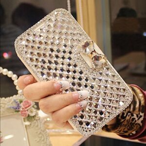 bonitec compatible with iphone 12 pro max wallet case, cute shiny luxury bling glitter bowknot crystal diamond rhinestone wallet flip stand case kickstand protective full body cover with card slot