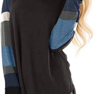 HARHAY 2023 Women's Cotton Knitted Long Sleeve Lightweight Tunic Sweatshirt Tops B-Black&blue Stripe L