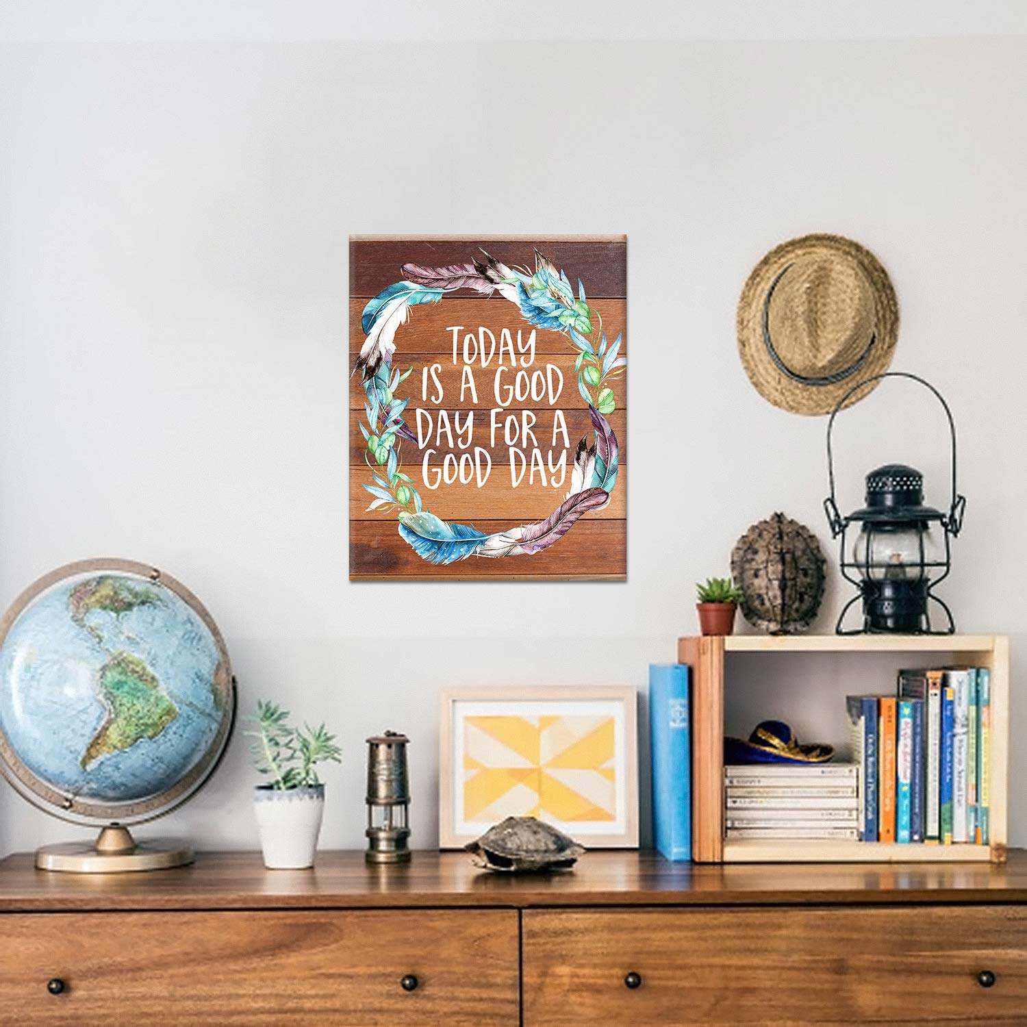 Inspirational Today is A Good Day Quotes Theme Canvas Wall Art for Office Studios School Dorm Wall Decor, Inspirational Motivational Living Room Bedroom Office Home Decor (Wooden lubricious)