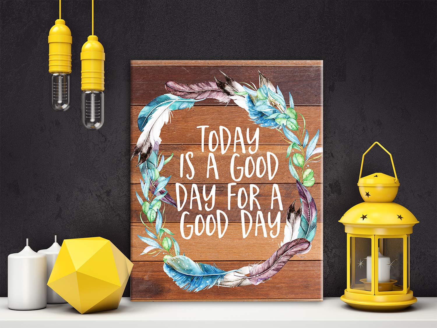 Inspirational Today is A Good Day Quotes Theme Canvas Wall Art for Office Studios School Dorm Wall Decor, Inspirational Motivational Living Room Bedroom Office Home Decor (Wooden lubricious)