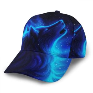 unisex baseball caps upf 50 cooling baseball hats blue universe galaxy magic wolf in the space (4) trucker cap for park, pool, gym, fishing, hunting baseball hat
