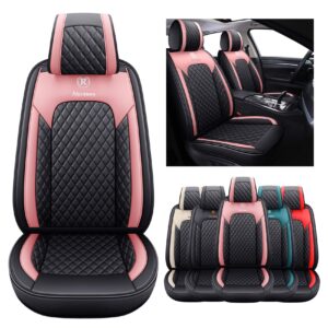 aierxuan girly car seat covers for women gilrs front seat leather waterproof cushions universal fit for ford edge hyundai azera kona rav4 corolla camry prius acura (2 pcs front, black-pink)