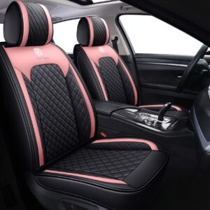 Aierxuan Girly Car Seat Covers for Women Gilrs Front Seat Leather Waterproof Cushions Universal Fit for Ford Edge Hyundai Azera Kona Rav4 Corolla Camry Prius Acura (2 PCS Front, Black-Pink)