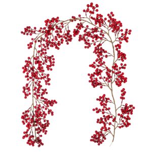 Artiflr Red Berry Garland, 6FT Flexible Artificial Red and Burgundy Berry Christmas Garland for Indoor Outdoor Home Fireplace Decoration for Winter Holiday New Year Decor