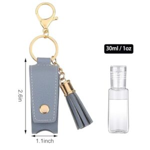 4 Set Travel Bottle Keychain Holder Hand Sanitizer Holder with Clear Refillable Bottles, 30 ml Transparent Empty Plastic Bottles Containers Tassel Refillable Bottle Holder Keychain for Lotion Liquids