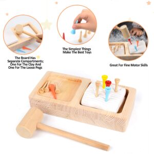 2 Toys for 1 Price - Montessori screwdriver board set & Hammer Peg Toy Game - Preschool Materials Toys Toddlers Wooden Old Sensory Tool Kids Motor Skills Activity Educational Screwdriver Waldorf Screw