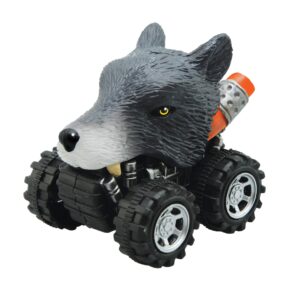 wild zoomies - wolf from deluxebase. friction powered monster truck toys with cool animal riders, great car toys and wolf toys for boys and girls
