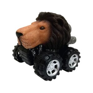 wild zoomies - lion from deluxebase. friction powered monster truck toys with cool animal riders, great car toys and lion toys for boys and girls