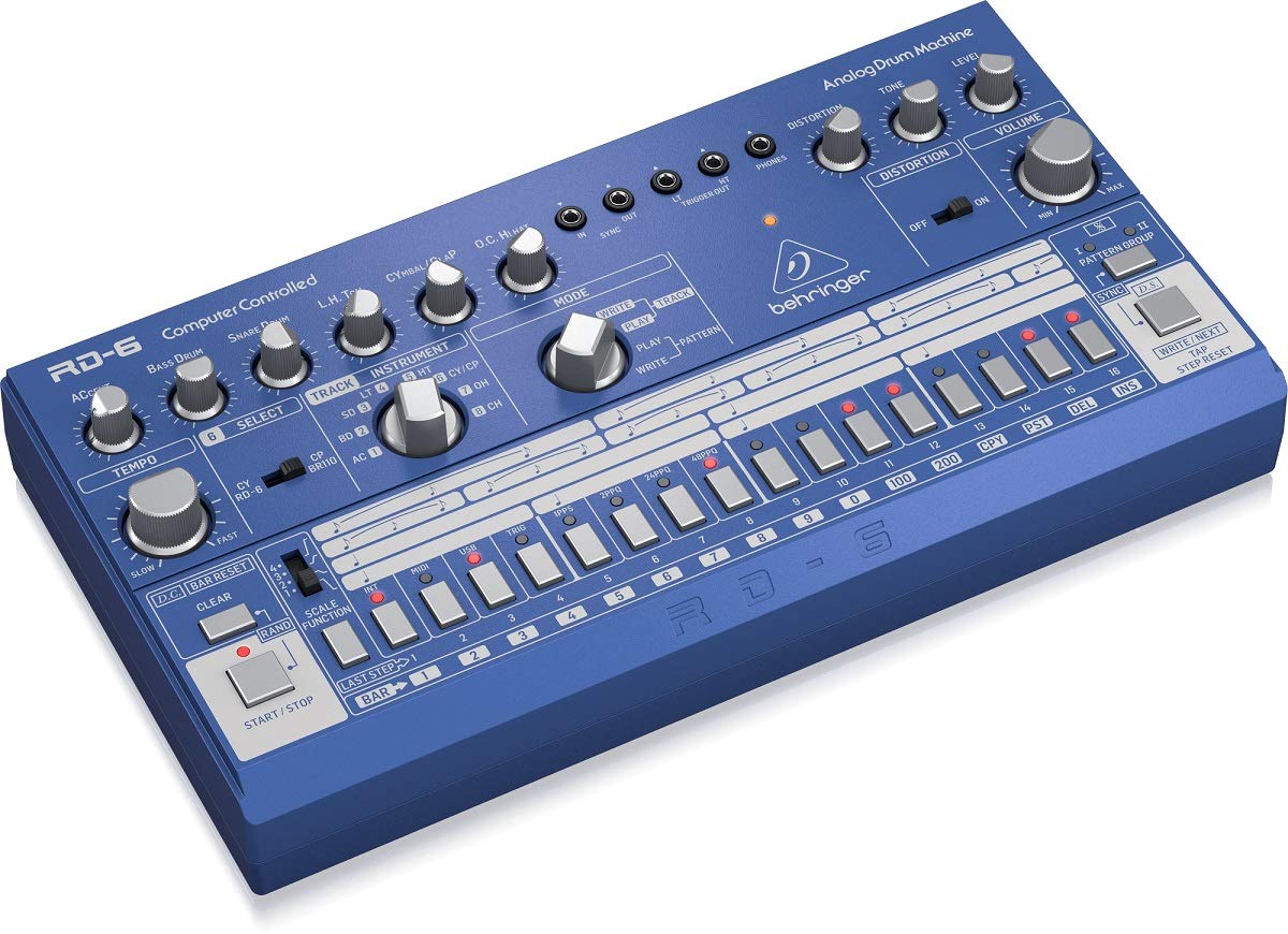 Behringer RHYTHM DESIGNER RD-6-BU Analog Drum Machine with 8 Drum Sounds, 64 Step Sequencer and Distortion Effects