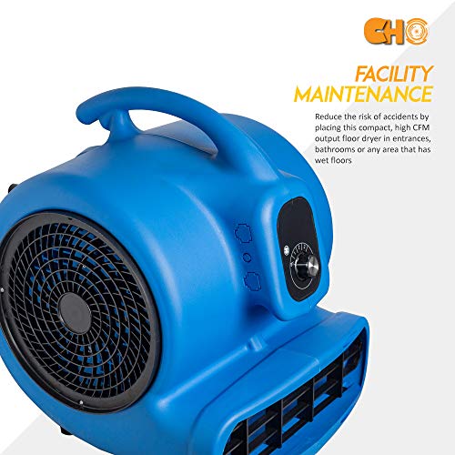 cho Air Mover Durable Lightweight Carpet Dryer Utility Blower Floor Fan for Janitorial Cleaner Home Commercial (Blue, 1/2 HP)