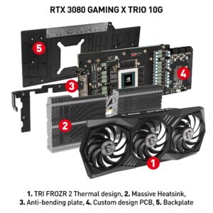 MSI Gaming GeForce RTX 3080 10GB GDRR6X 320-Bit HDMI/DP Nvlink Tri-Frozr 2 Ampere Architecture OC Graphics Card (RTX 3080 GAMING X TRIO 10G)