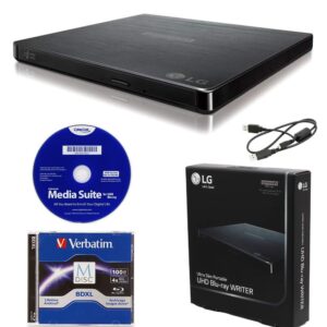 Produplicator LG BP60NB10 Portable 6X Ultra HD 4K Blu-ray Burner External Drive with CyberLink Software, 100GB M-DISC BDXL, and USB Cable - Burns CD DVD BD DL BDXL Discs