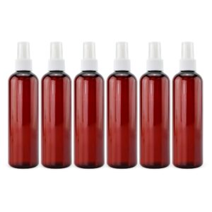 cornucopia 8oz amber brown plastic spray bottles with white fine mist atomizers (6-pack); brown plastic spritzer bottles