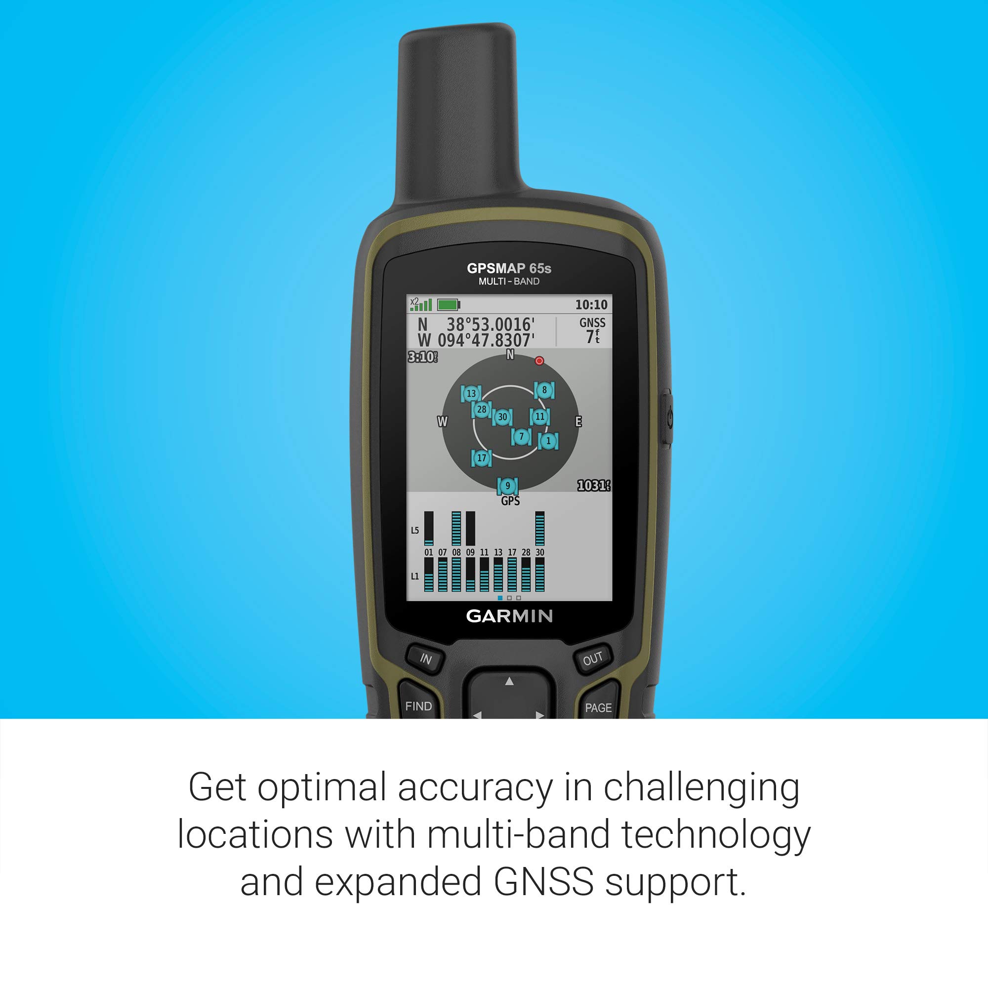 Garmin GPSMAP 65s, Button-Operated Handheld with Altimeter and Compass, Expanded Satellite Support and Multi-Band Technology, 2.6" Color Display