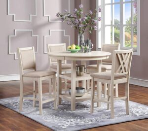 new classic furniture amy 5-piece counter dining table set, beige and brown