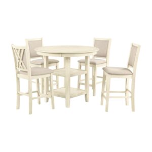 New Classic Furniture Amy 5-Piece Counter Dining Table Set, Beige and Brown