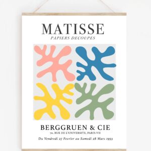 Matisse-Inspired No.10 Exhibition Wall Art Print. 11x14 UNFRAMED. Abstract, Minimalist Modern Wall Decor. Cut-Out Botanical Shapes in Shades of Pastel Pink, Blue, Sage Green & Gold.