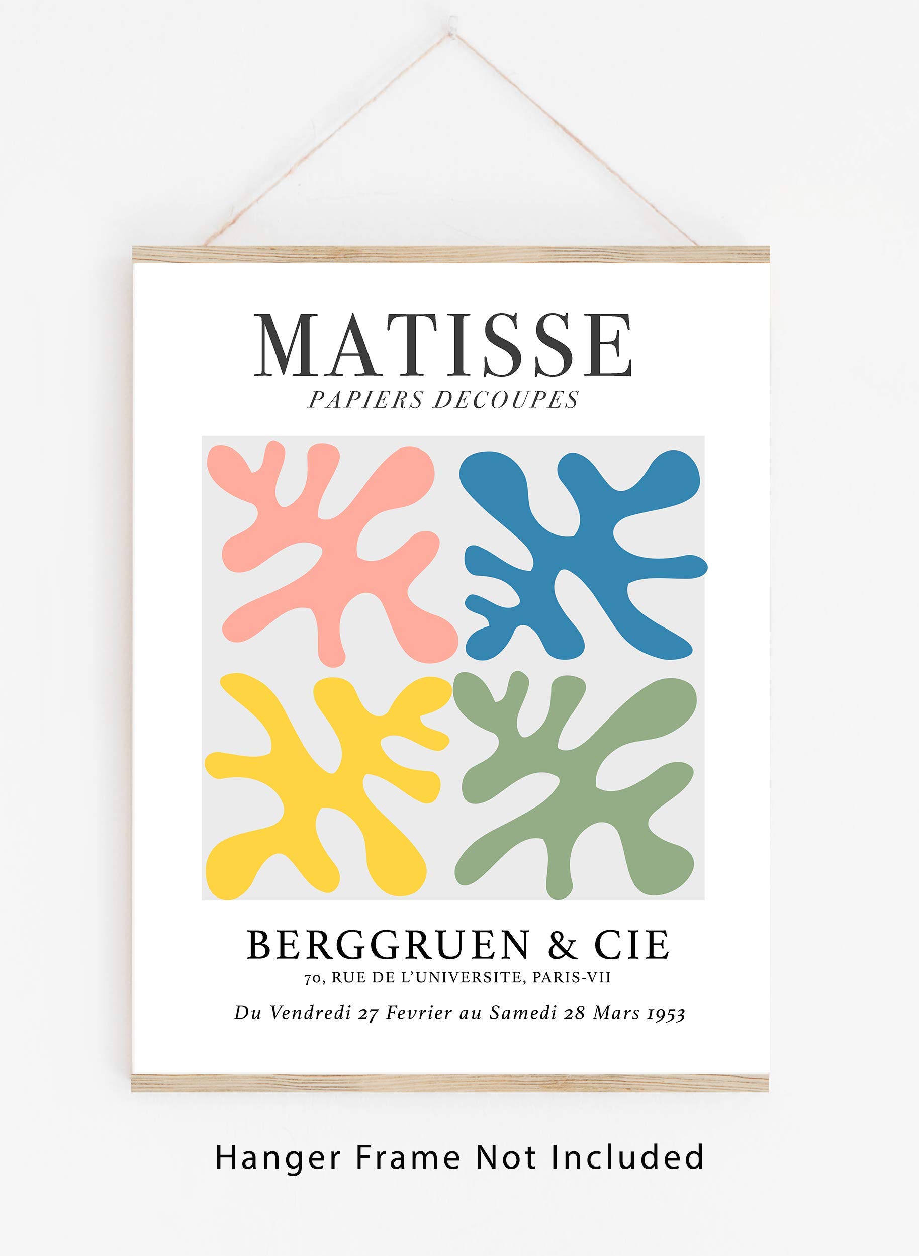 Matisse-Inspired No.10 Exhibition Wall Art Print. 11x14 UNFRAMED. Abstract, Minimalist Modern Wall Decor. Cut-Out Botanical Shapes in Shades of Pastel Pink, Blue, Sage Green & Gold.