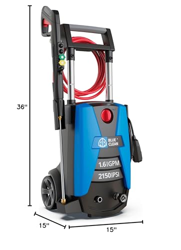 AR Blue Clean BC383HSS Electric Pressure Washer-2150 PSI, 1.6 GPM, 13 Amps Quick Connect Accessories, Telescopic Handle, On Board Storage, Portable Pressure Washer, High Pressure, Car Washer, Patio