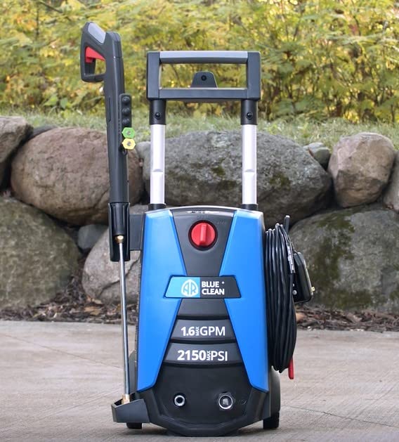 AR Blue Clean BC383HSS Electric Pressure Washer-2150 PSI, 1.6 GPM, 13 Amps Quick Connect Accessories, Telescopic Handle, On Board Storage, Portable Pressure Washer, High Pressure, Car Washer, Patio