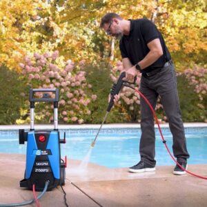 AR Blue Clean BC383HSS Electric Pressure Washer-2150 PSI, 1.6 GPM, 13 Amps Quick Connect Accessories, Telescopic Handle, On Board Storage, Portable Pressure Washer, High Pressure, Car Washer, Patio