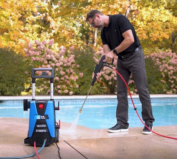 AR Blue Clean BC383HSS Electric Pressure Washer-2150 PSI, 1.6 GPM, 13 Amps Quick Connect Accessories, Telescopic Handle, On Board Storage, Portable Pressure Washer, High Pressure, Car Washer, Patio