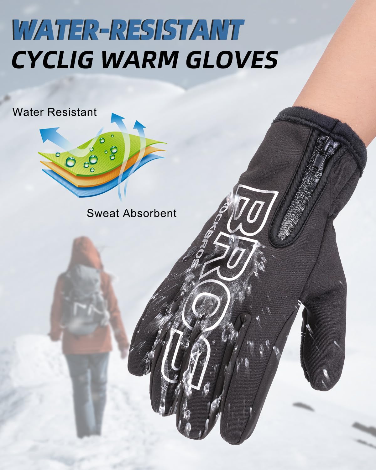 ROCKBROS Winter Cycling Gloves for Men Women Water Resistant Touch Screen Gloves Shock-Absorbing Full Finger Biking Glove Anti-Slip Motorcycle Mountain Bike Gloves, for Fishing, Driving, Golfing