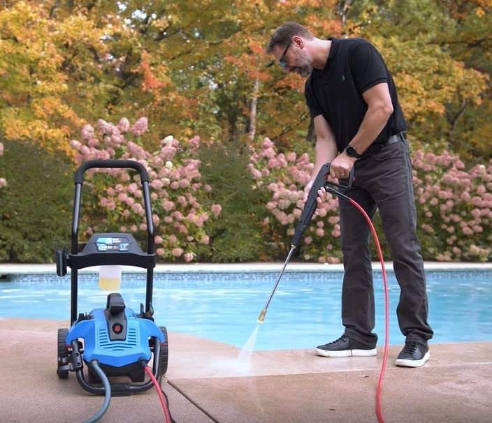 AR Blue Clean BC2N1HSS Electric Pressure Washer-2300 PSI, 1.7 GPM, 13 Amps Quick Connect Accessories, 2 in 1 Detachable Cart, On Board Storage, Portable Pressure Washer, High Pressure, Car, Patio