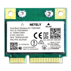 netely wireless-ac 7265hmw mini-pcie interface 1200mbps wifi adapter with bluetooth 4.2 for windows 7,8.1,10,11 laptop pcs and desktop pcs, 2.4ghz 300mbps & 5ghz 867mbps, intel wireless-ac 7265d2w