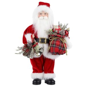 agm 12" santa claus christmas figurine figure decoration with gifts bag and 2 bells for holiday party home decoration