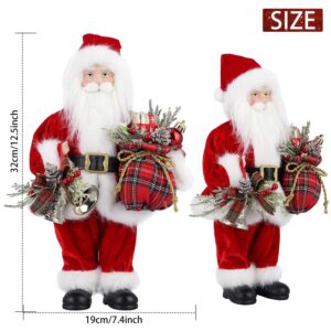 AGM 12" Santa Claus Christmas Figurine Figure Decoration with Gifts Bag and 2 Bells for Holiday Party Home Decoration