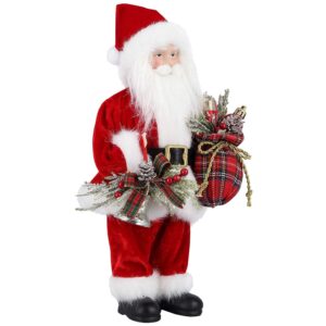 AGM 12" Santa Claus Christmas Figurine Figure Decoration with Gifts Bag and 2 Bells for Holiday Party Home Decoration