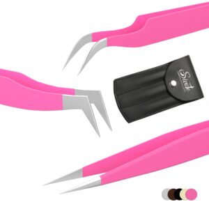 sivote lash tweezers for eyelash extensions for volume, isolation & classic lashes, 3 pack, pink