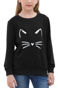 gorlya girl's pullover tops cute cartoon graphic print sweatshirt clothes for 4-14 years kids (gor1059, 11-12y, black)