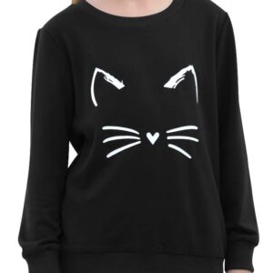 GORLYA Girl's Pullover Tops Cute Cartoon Graphic Print Sweatshirt Clothes for 4-14 Years Kids (GOR1059, 11-12Y, Black)