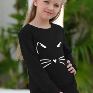 GORLYA Girl's Pullover Tops Cute Cartoon Graphic Print Sweatshirt Clothes for 4-14 Years Kids (GOR1059, 11-12Y, Black)