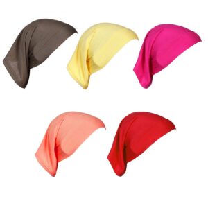 vpang 5 pack womens muslim mini hijab caps solid color tube bonnet underscarf headwear turban hat headwrap cover (set 2)