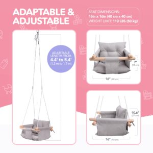 CaTeam - Canvas Baby Swing, Wooden Hanging Swing Seat Chair with Safety Belt, Durable Baby Swing Chair, Outdoor and Indoor Swing for Kids, Mounting Hardware Included, Taupe Gray